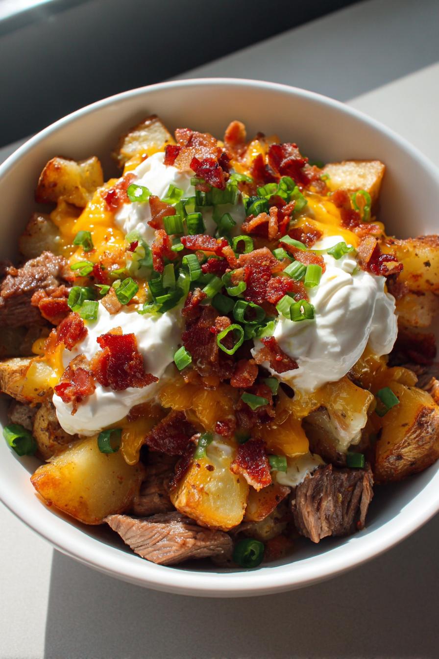 crockpot loaded steak and potato bake