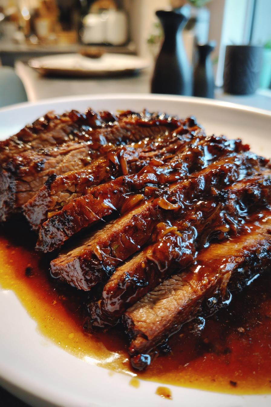 slow cooker honey garlic beef brisket - detail 1
