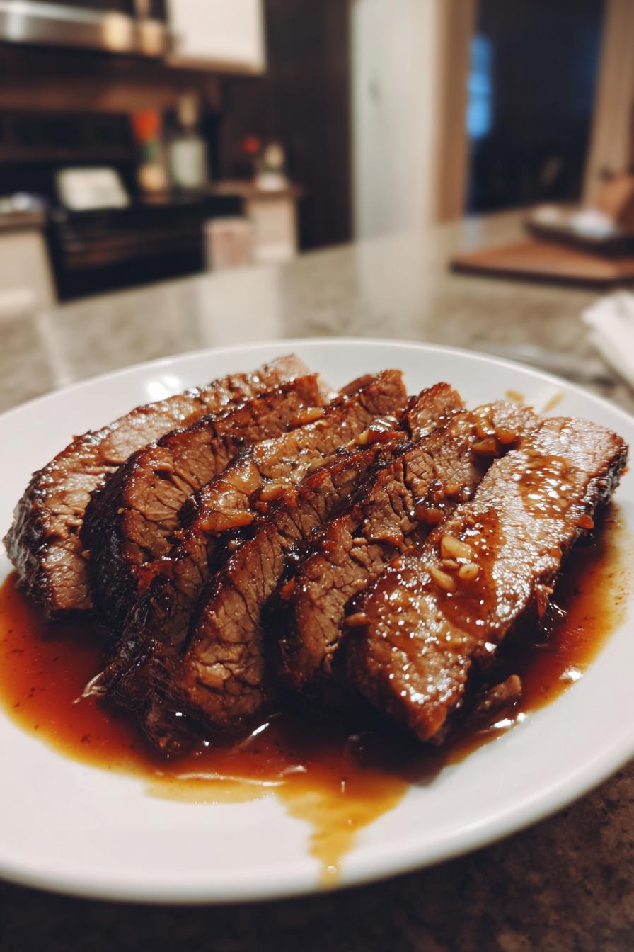 slow cooker honey garlic beef brisket - detail 2