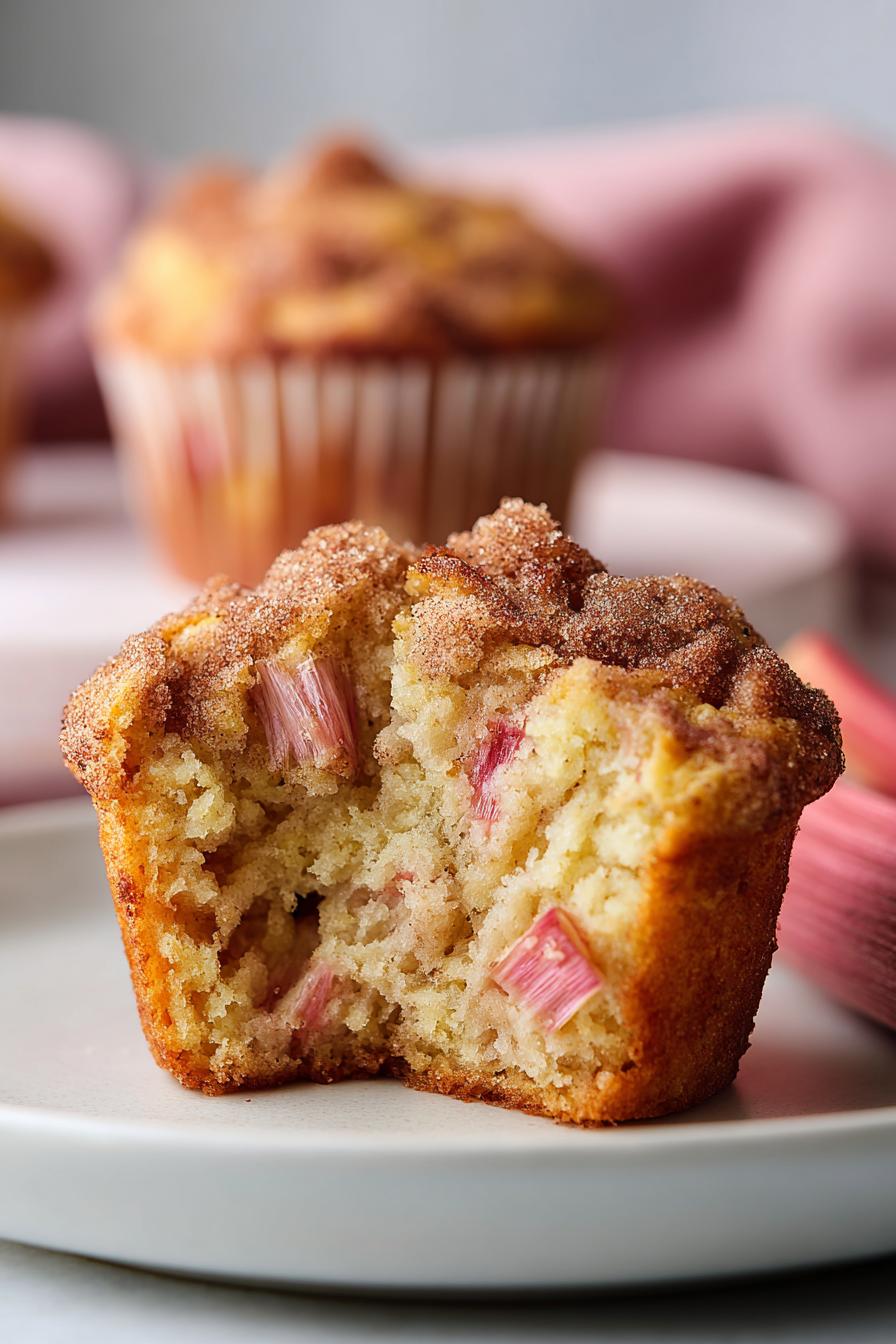 rhubarb muffins with cinnamon sugar topping - detail 1